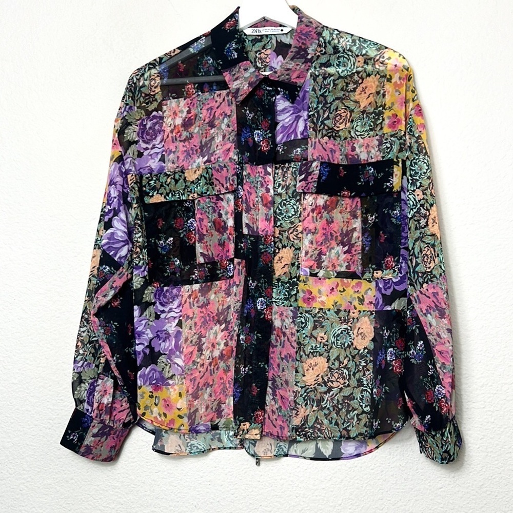 Zara Floral Patch Button Down Blouse - image 3